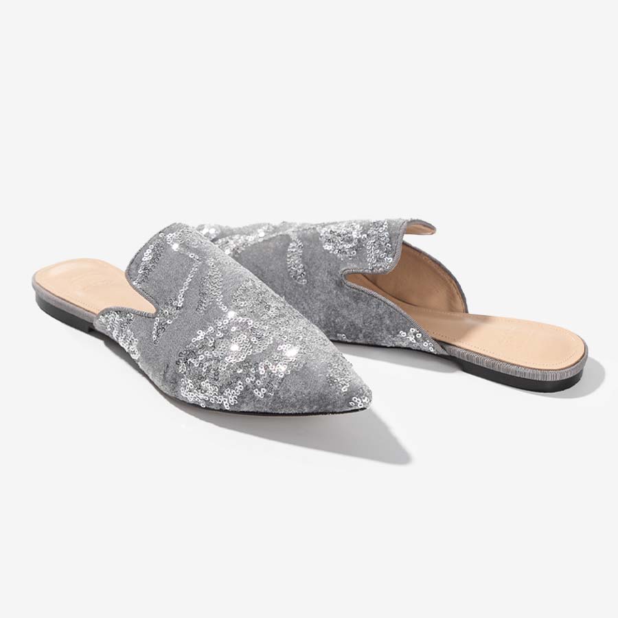 Moonlight Bloom – Velvet Sequin Mules