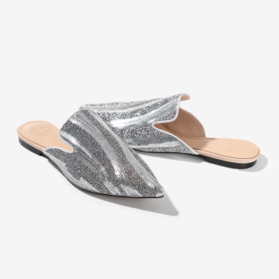 Silver Sequin Mules