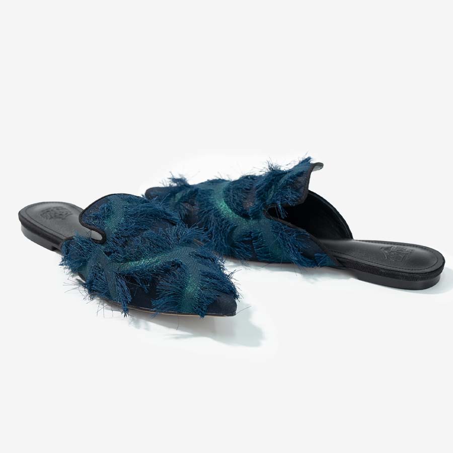 Dark Green Fringe Mules