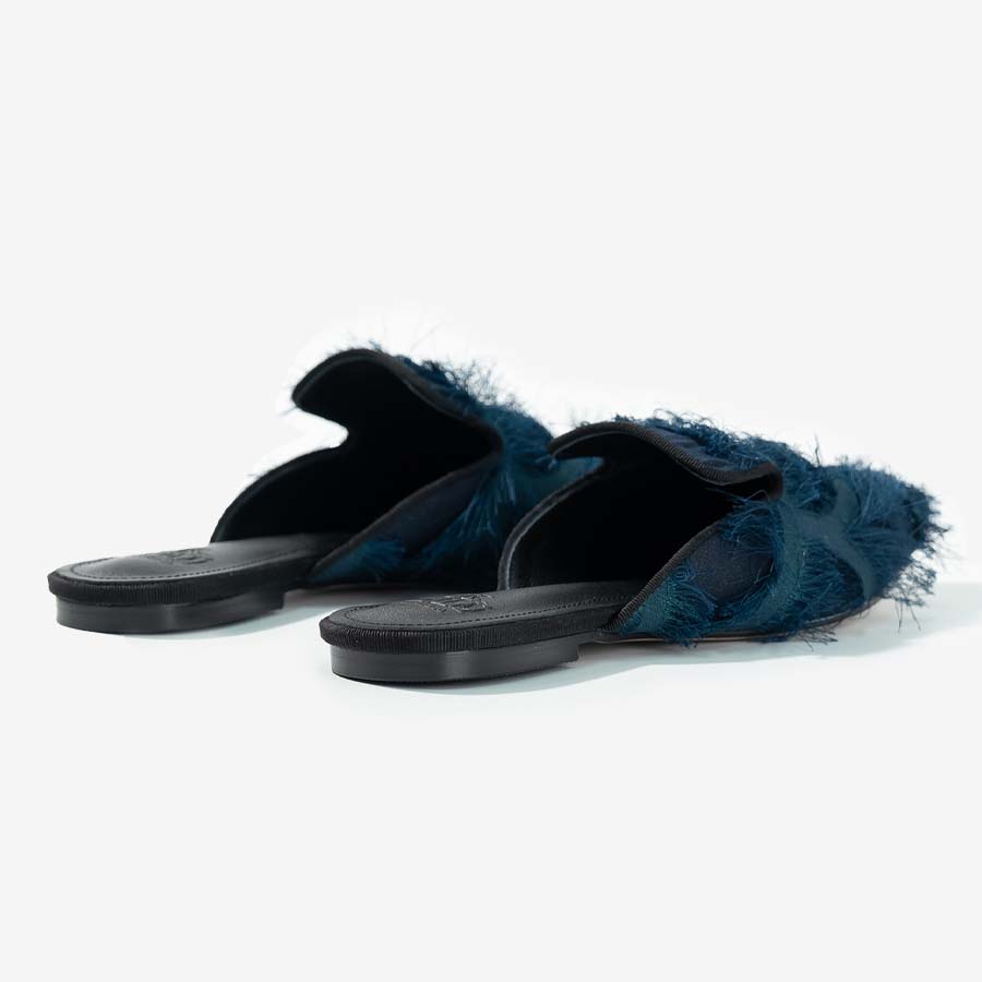 Dark Green Fringe Mules