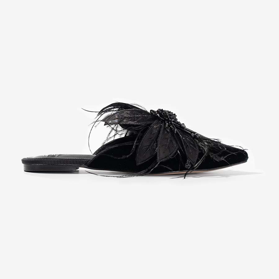 Feather embroidery rhinestone Mules