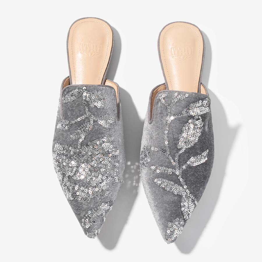 Moonlight Bloom – Velvet Sequin Mules