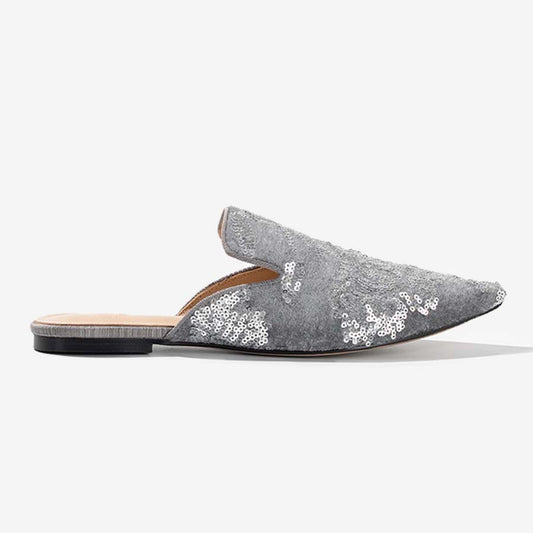 Moonlight Bloom – Velvet Sequin Mules
