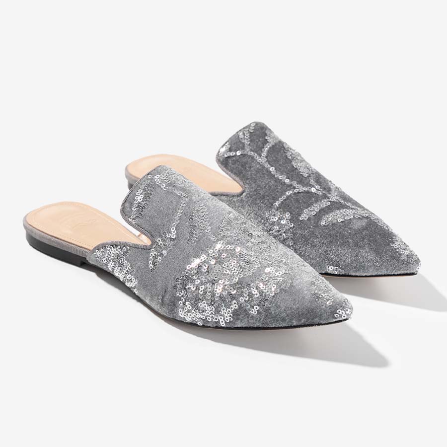 Moonlight Bloom – Velvet Sequin Mules