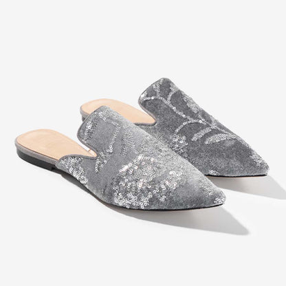 Moonlight Bloom – Velvet Sequin Mules