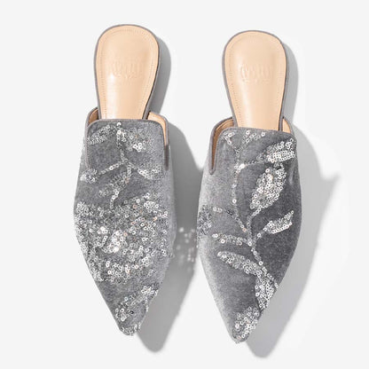 Moonlight Bloom – Velvet Sequin Mules